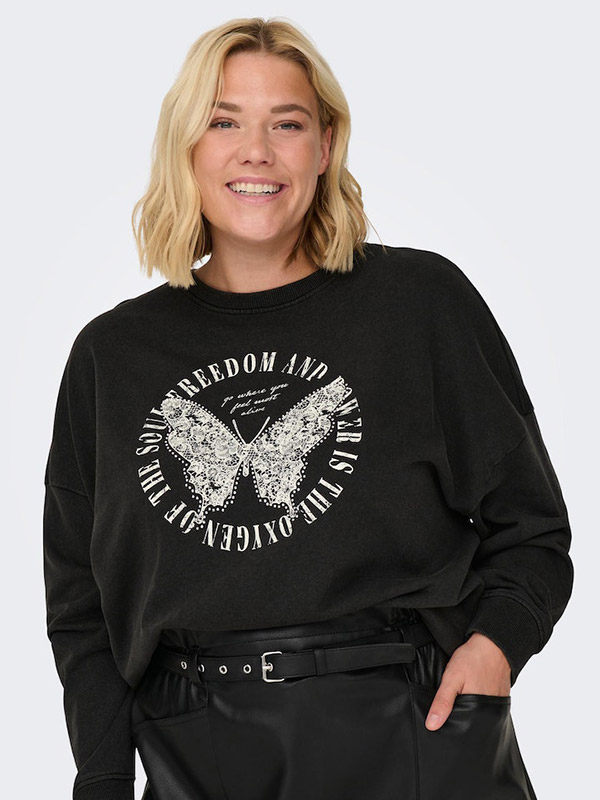 LUCINDA - Sort sweatshirt med sommerfugle print fra Only Carmakoma