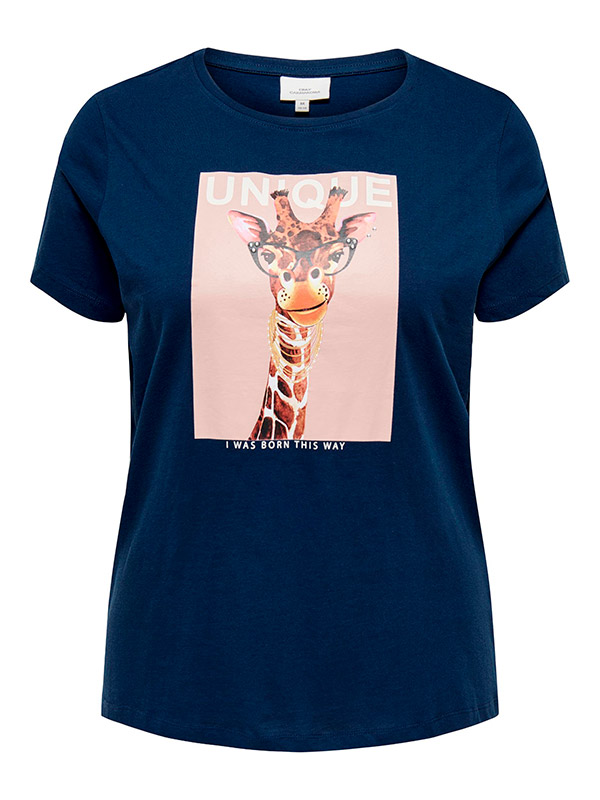 BELLANA - Navy T-shirt med girafprint fra Only Carmakoma