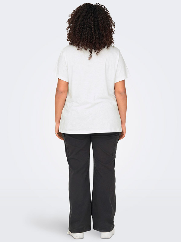 BONNIE - Hvid bomulds T-shirt med V-hals  fra Only Carmakoma