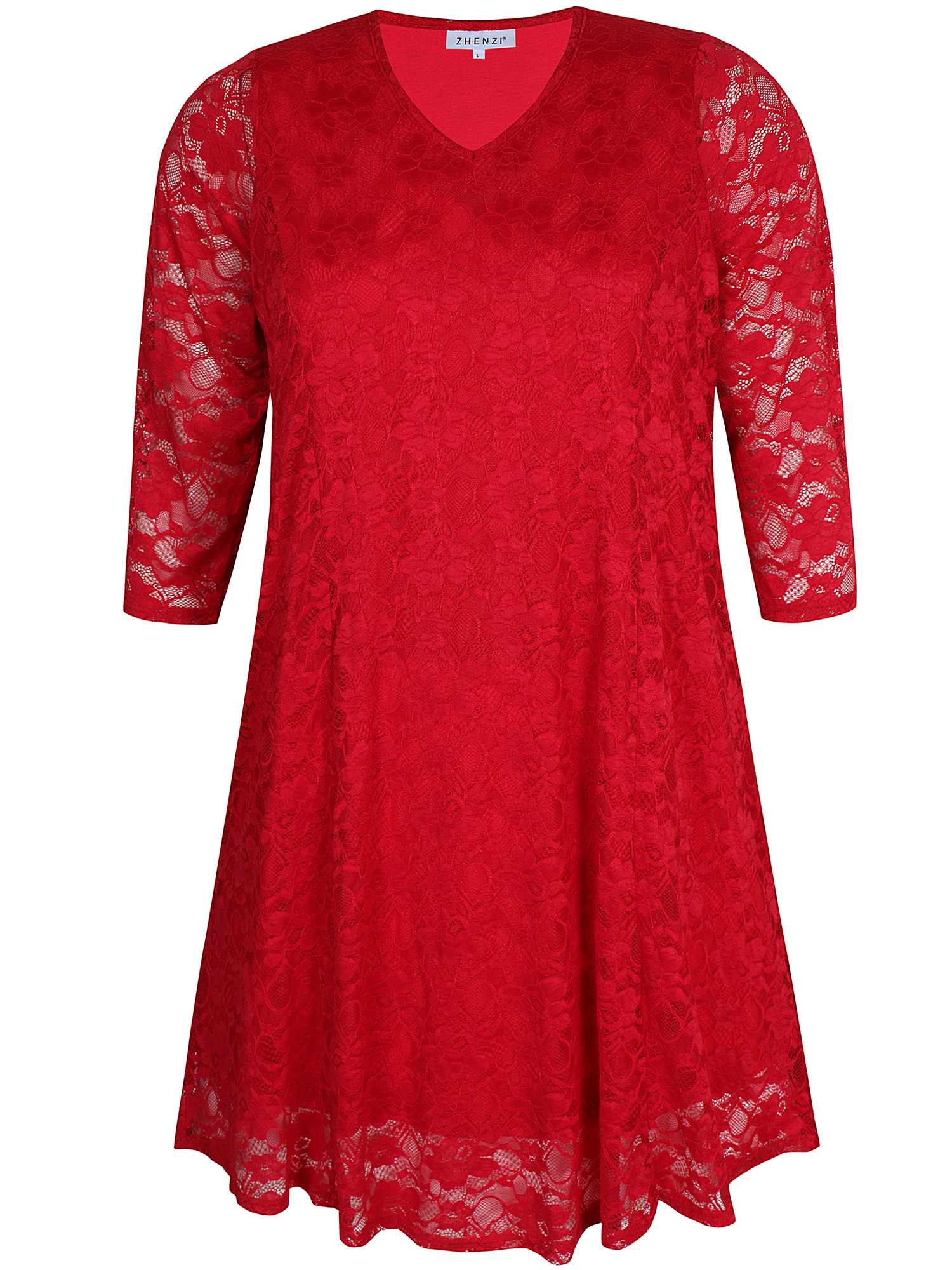 NEOLA - Rød blonde kjole med viskose underkjole fra Zhenzi