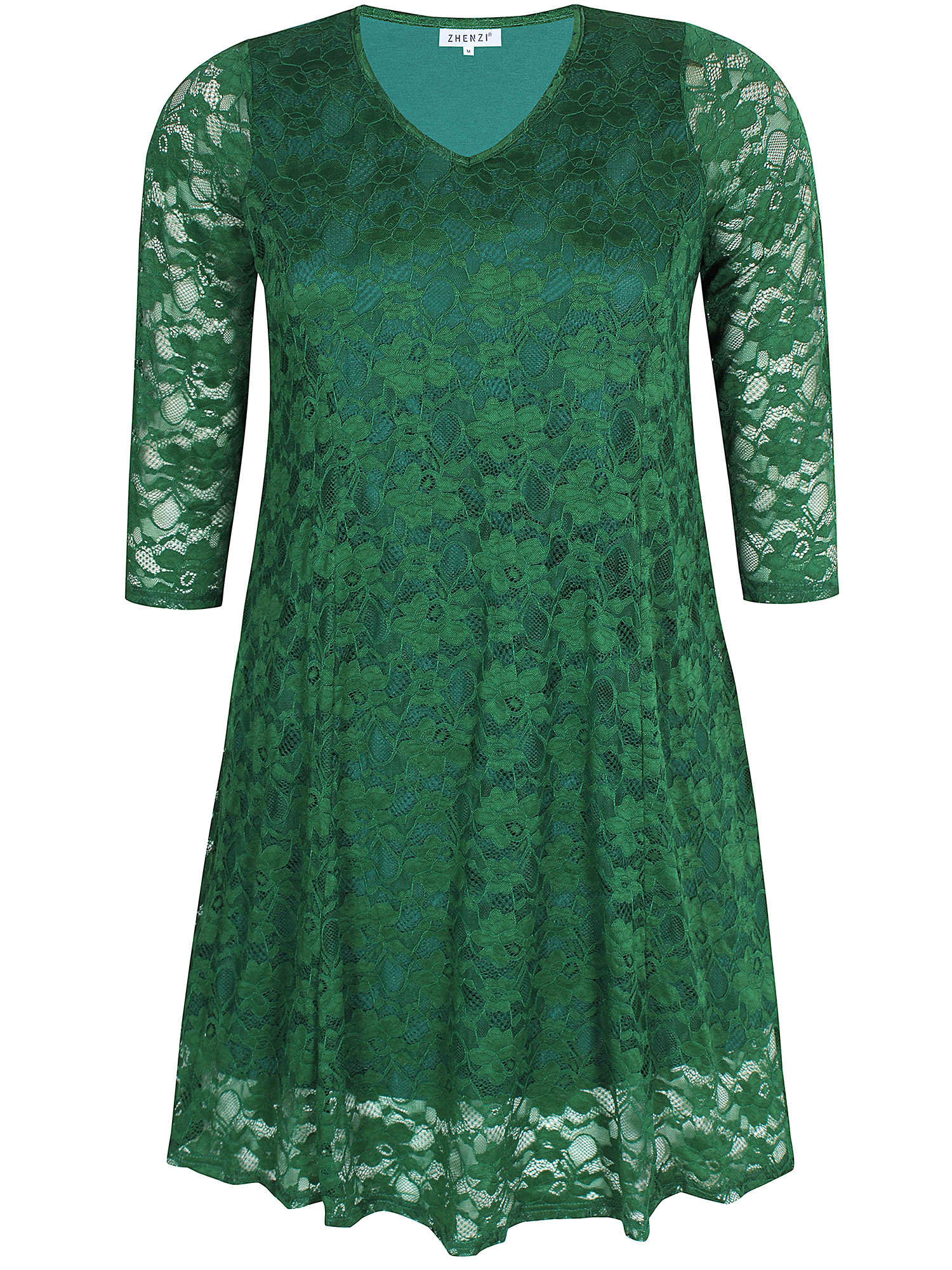 NEOLA - Grøn blonde kjole med viskose underkjole fra Zhenzi