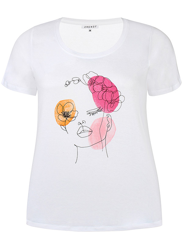 ANNABEL - Hvid bomulds t-shirt med smart tryk fra Zhenzi