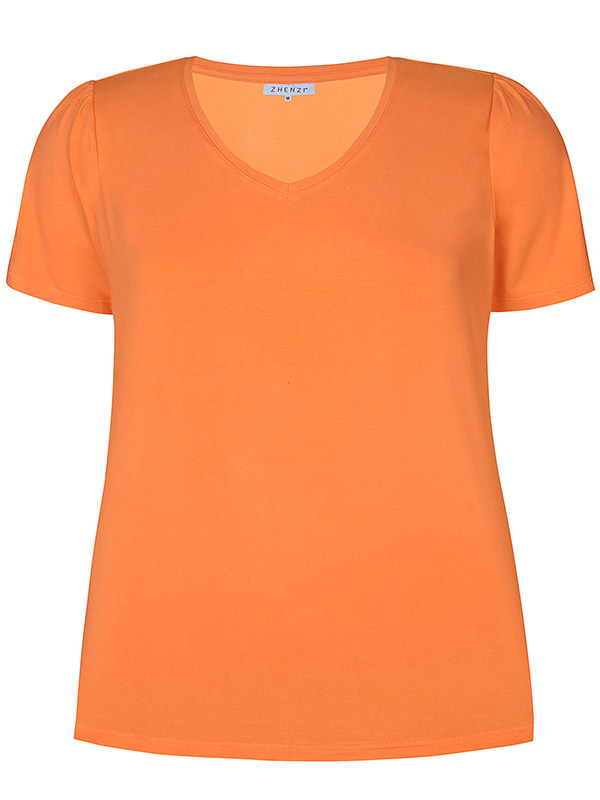 BRINLEY - Orange jersey t-shirt med v-hals fra Zhenzi