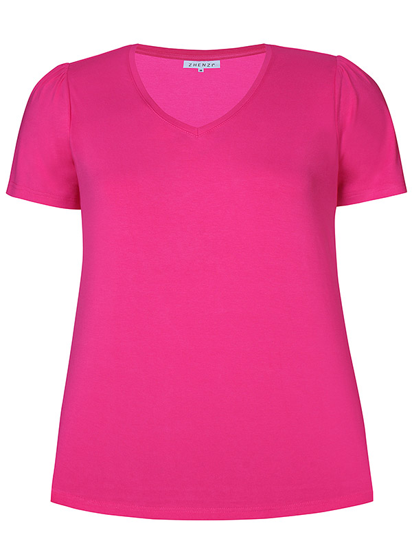 BRINLEY - Pink jersey t-shirt med v-hals fra Zhenzi