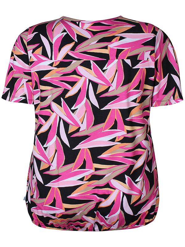 CADENCE - Pink mønstret jersey bluse med elastikkant og lynlås fra Zhenzi