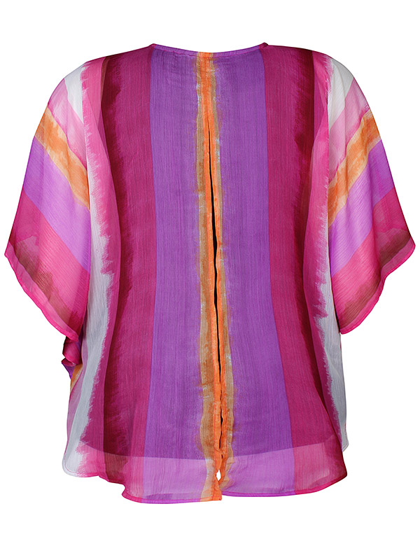 DESIREE - Sort viskose bluse med chiffon overdel i pink toner med flagermus ærmer fra Zhenzi