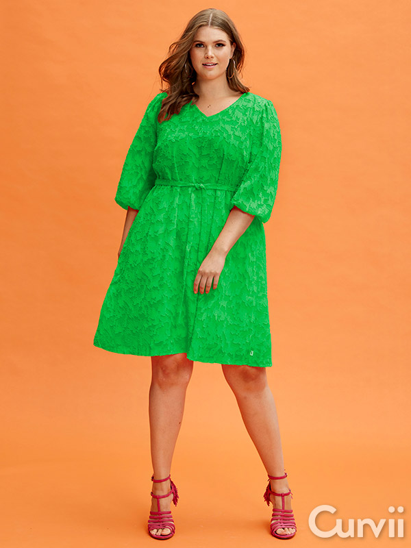EVELYNN - Grøn chiffon kjole med struktur fra Zhenzi
