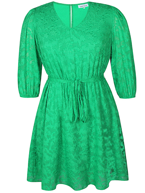 EVELYNN - Grøn chiffon kjole med struktur fra Zhenzi