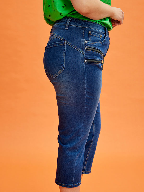 SALSA - Blå capri bukser i strækbar demin fra Zhenzi