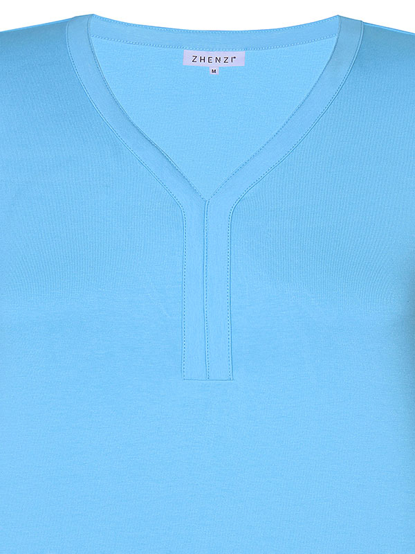 KACEY - Blå jersey top med V-hals fra Zhenzi