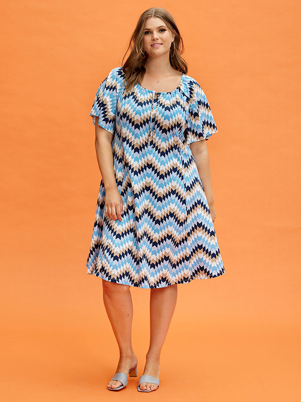 CORINNE - Blå jersey kjole med print  fra Zhenzi