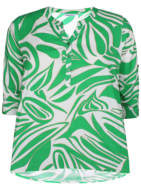 JANELLE - Viskose skjorte bluse i grøn og råhvid mønster fra Zhenzi
