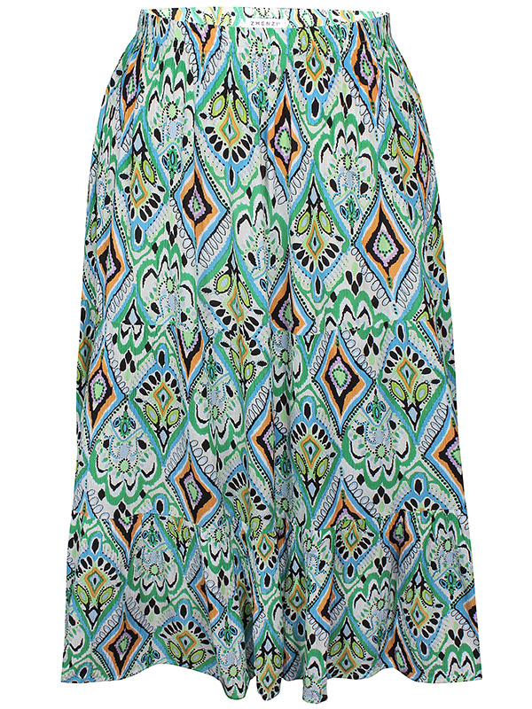 JOURNEE - Nederdel i crepet viskose med flot grønt og blåt mønster fra Zhenzi