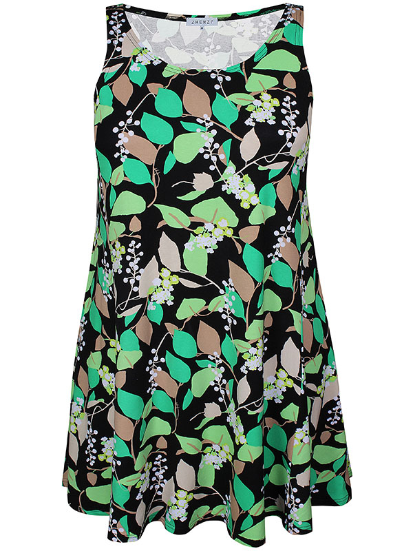 ESTELLE - Sort jersey kjole med grøn print fra Zhenzi