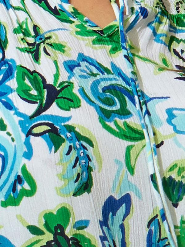 PAISLEE - Turkis printet bluse med elastikkant fra Zhenzi