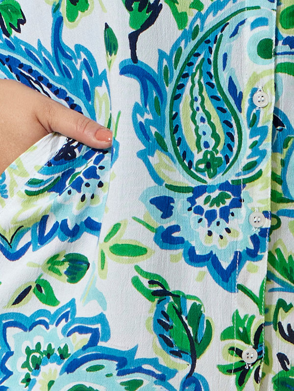 PAISLEE - Hvid skjorte tunika med turkis print fra Zhenzi