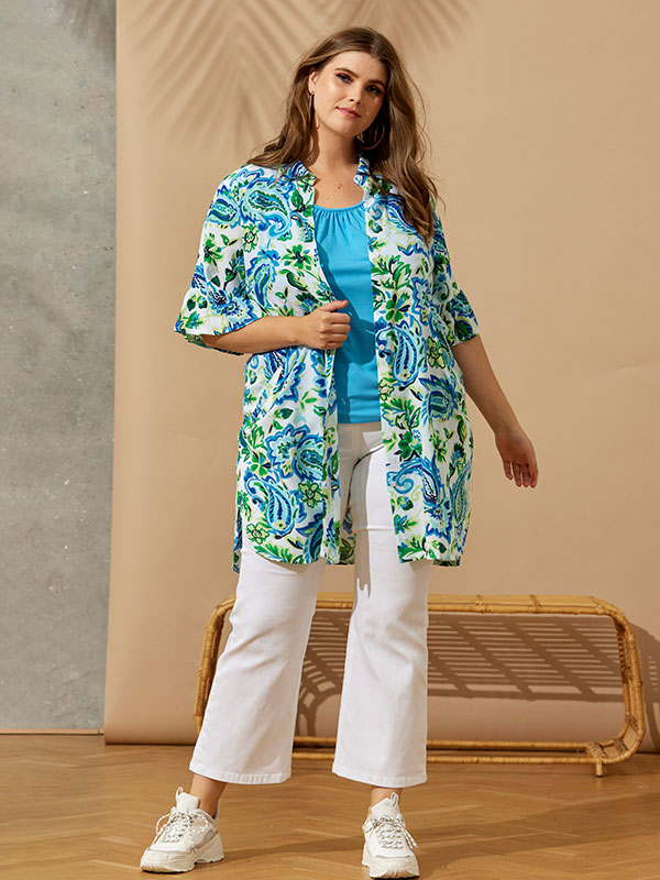 PAISLEE - Hvid skjorte tunika med turkis print fra Zhenzi