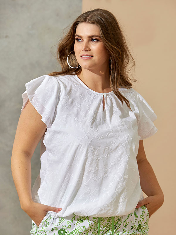 TRINITY - Hvid bomulds bluse med broderi anglaise fra Zhenzi