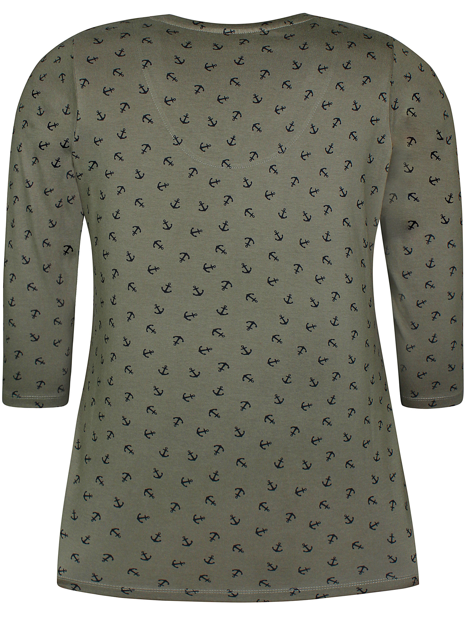 ALBERTA - Olivengrøn jersey bluse med sorte anker fra Zhenzi