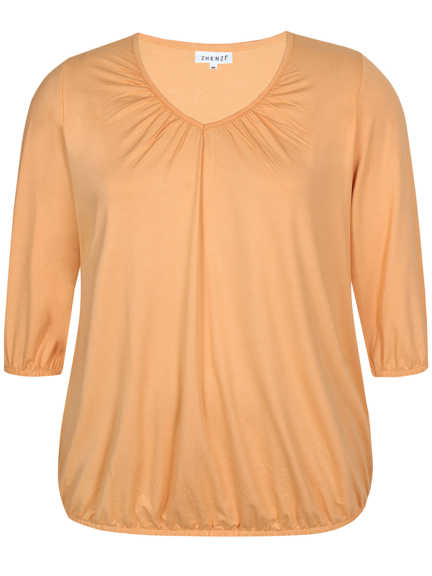 GIRO - Fersken farvet jersey bluse med elastikkant fra Zhenzi