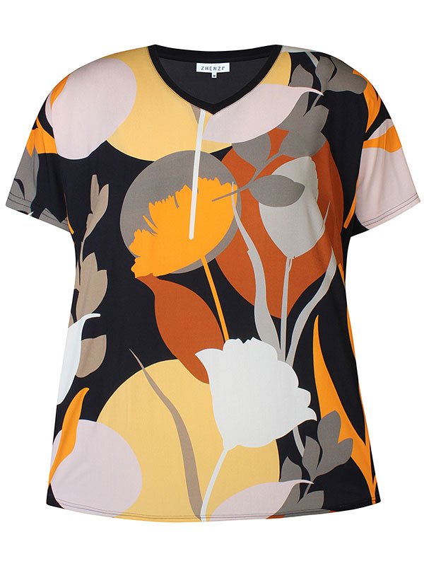 ARIELLA - Grafisk bluse med ensfarvet bagside fra Zhenzi