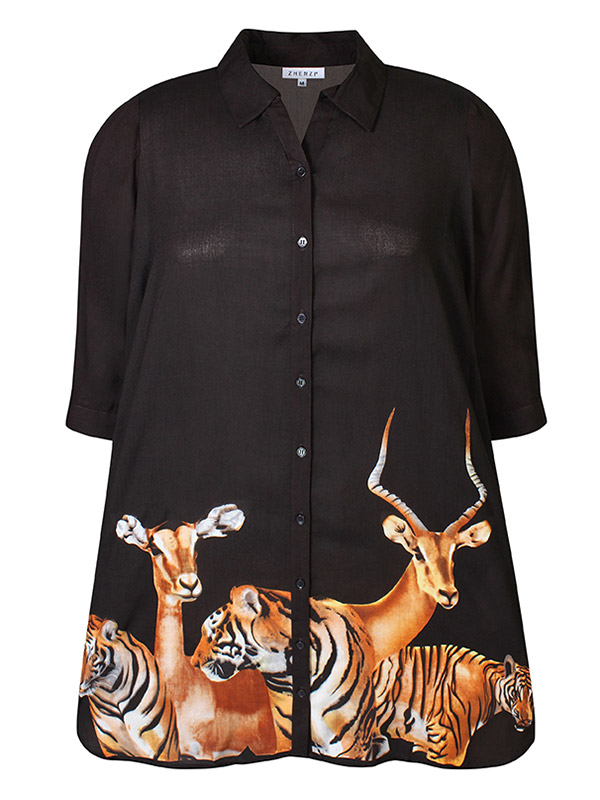 OAKLYNN - Sort skjortetunika med safariprint fra Zhenzi