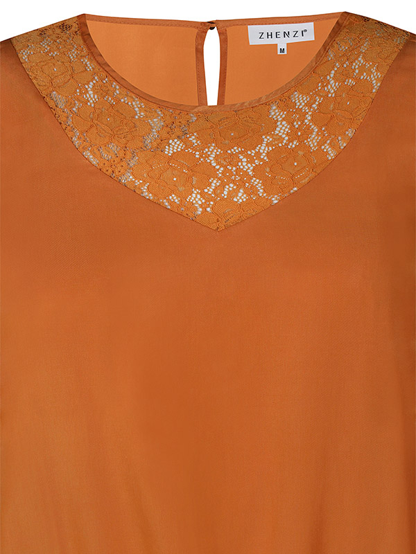 LEGACY - Orange satin bluse med blonde fra Zhenzi