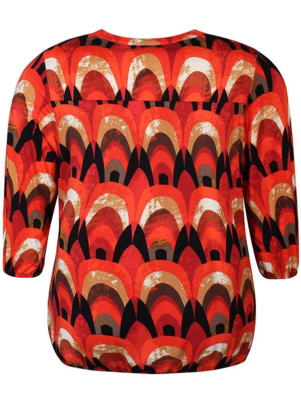 JUSTINE - Strækbar bluse med orange og rødt mønster fra Zhenzi