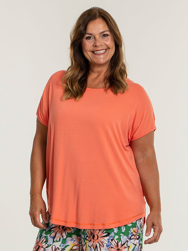 GITTE - Coral farvet jersey T-shirt fra Gozzip