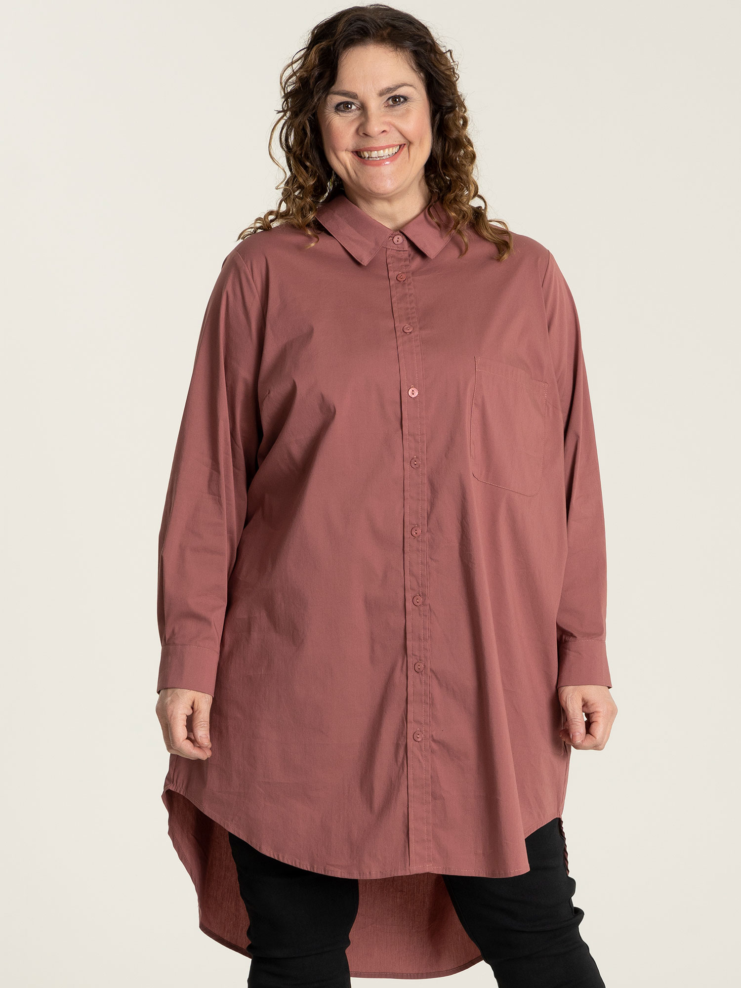 SUSANNE - Rosa bomulds skjorte tunika fra Gozzip