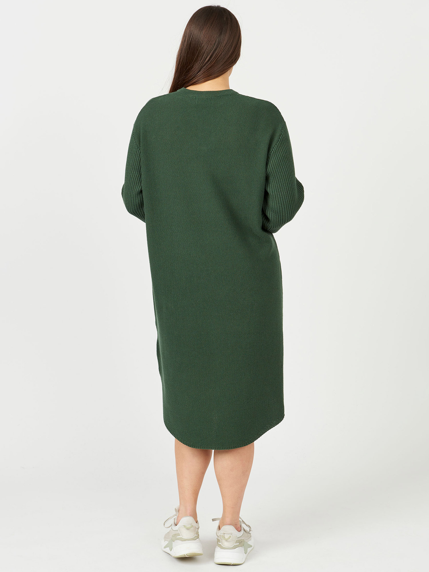 GLENDALE - Mørkegrøn kjole i blød og varm bomulds strik fra Aprico