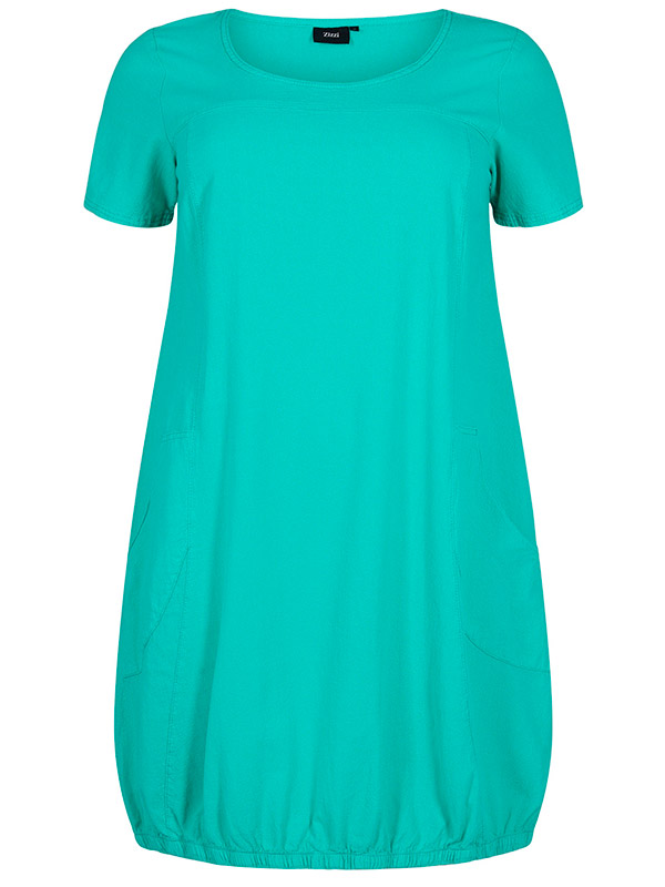 Søgrøn bomulds kjole med elastikkant fra Zizzi