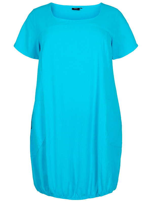 Blå bomulds kjole med elastikkant fra Zizzi