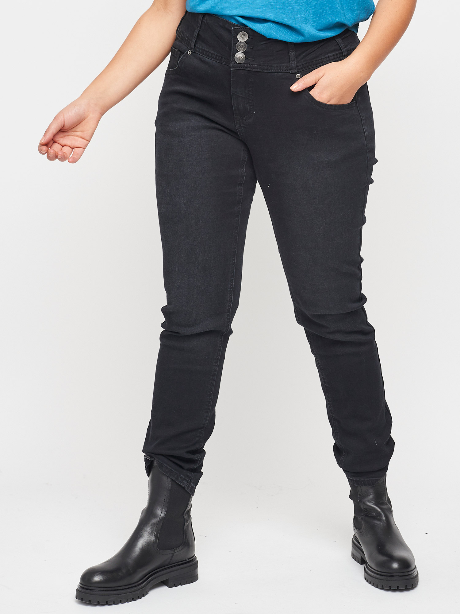 ROME - Sorte skrækbar jeans med bred linning fra Adia