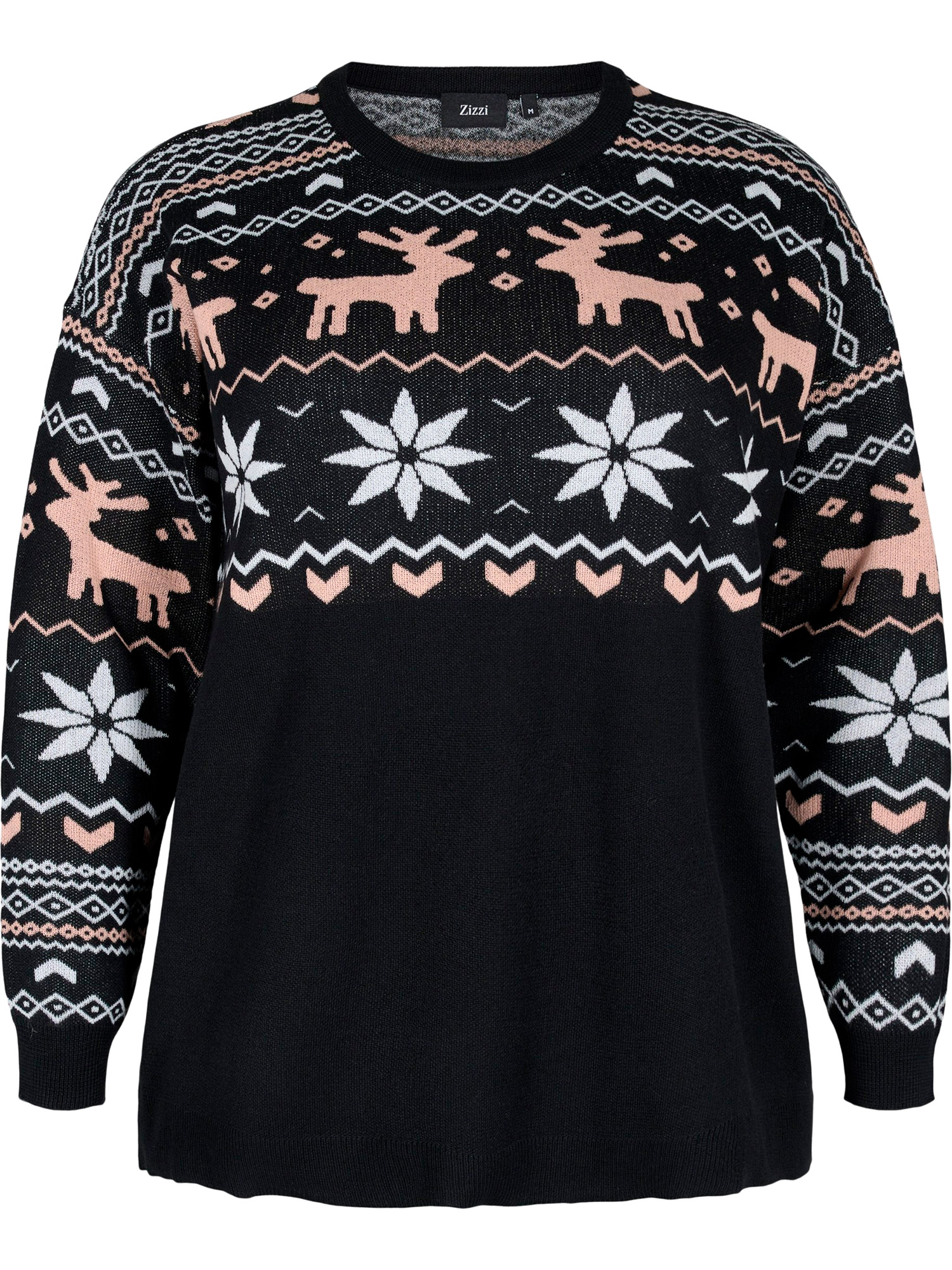 Sort strik bluse med flot jule mønster fra Zizzi