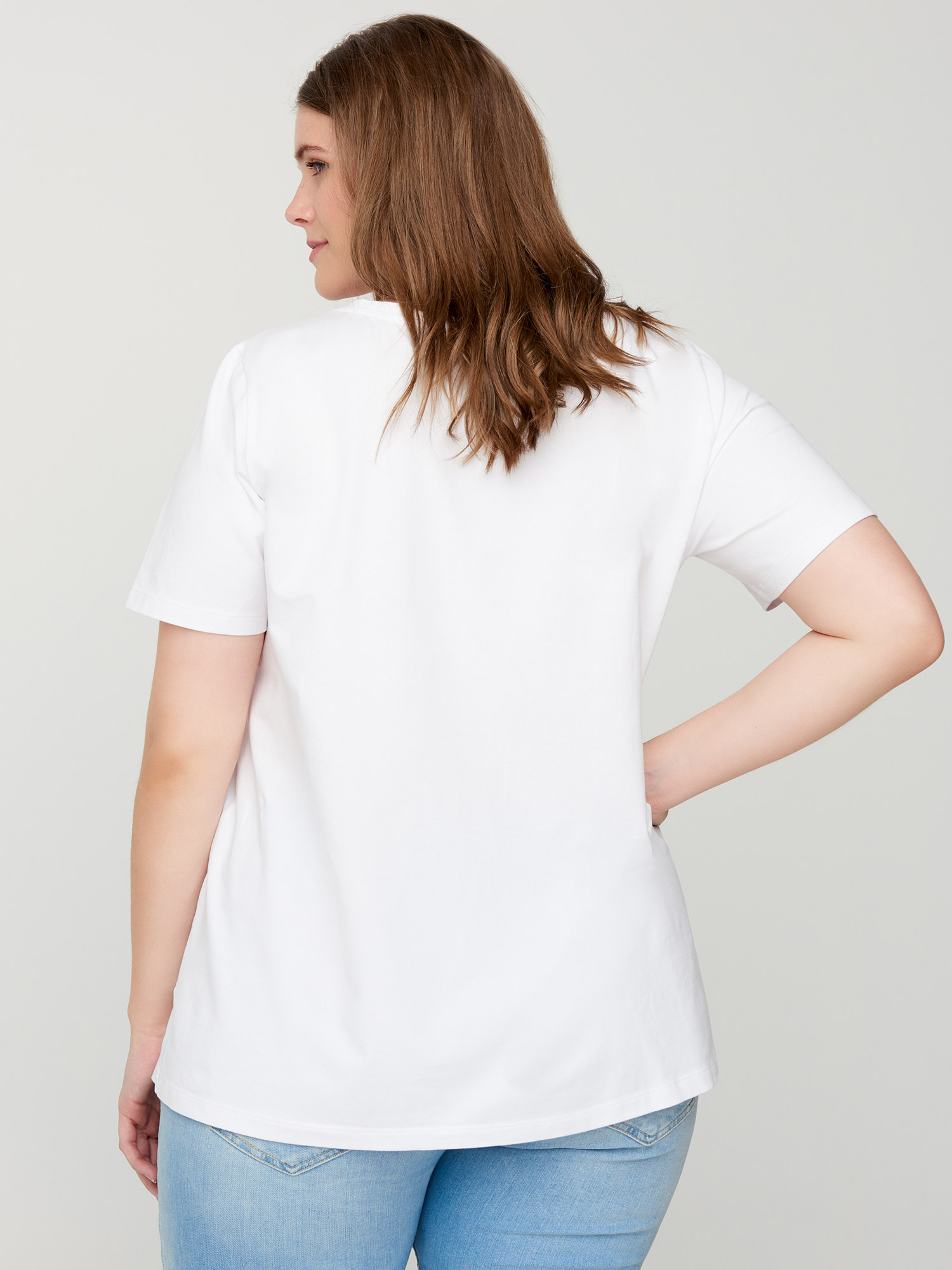 Hvid basis Bomulds T-shirt fra Zizzi