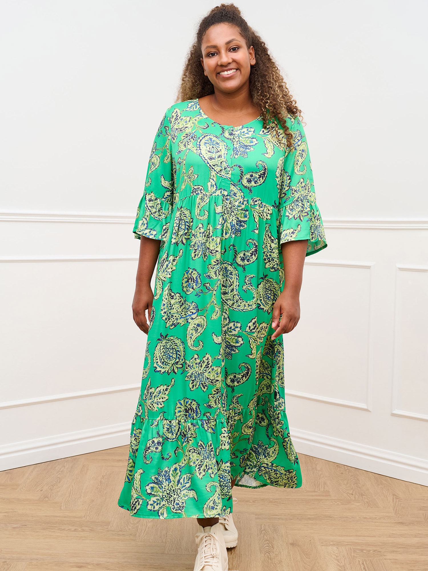 PRUDENCE - Grøn viskose kjole med mønster fra Pont Neuf