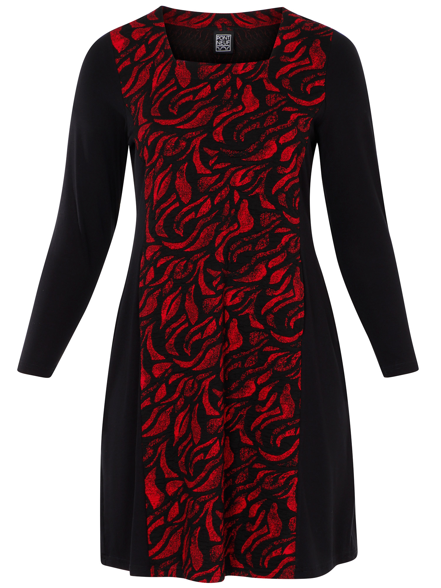 Sort/Rød viskose kjole med flot print fra Pont Neuf