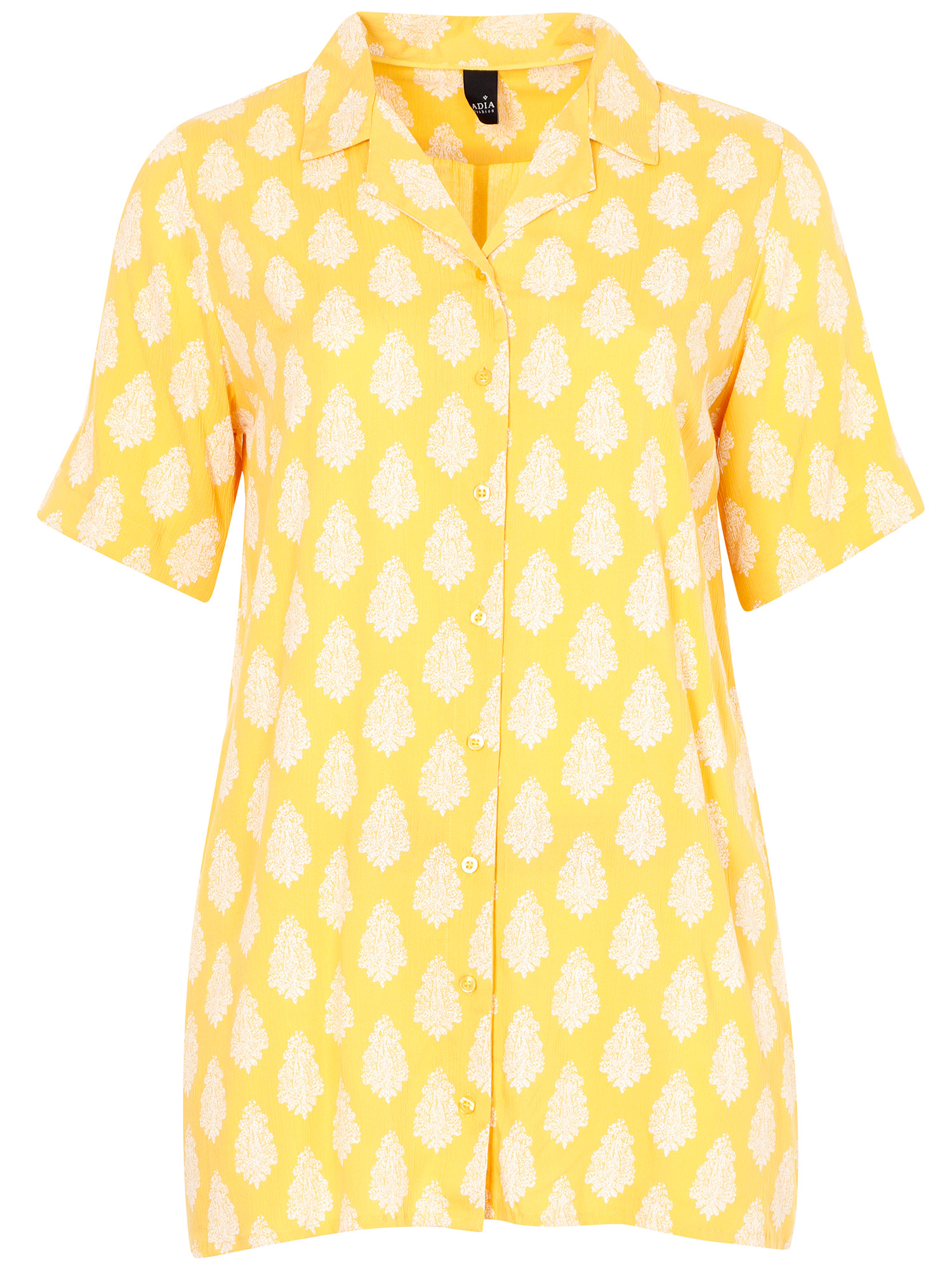 Flot gul viskose skjorte med hvid print fra Adia
