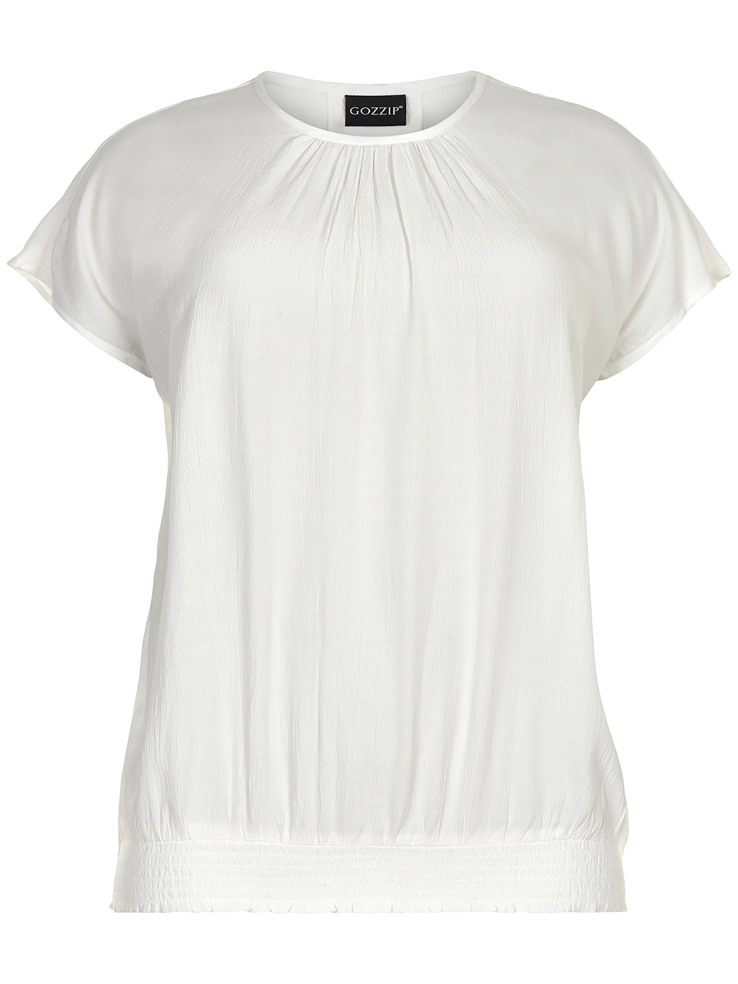 Elise - Smuk hvid viskose bluse med bred smock elastik kant fra Gozzip