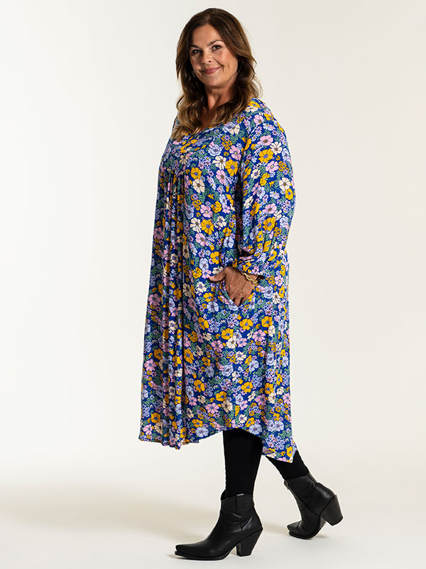 ELSE - Konge blå viskose kjole med blomster print  fra Gozzip