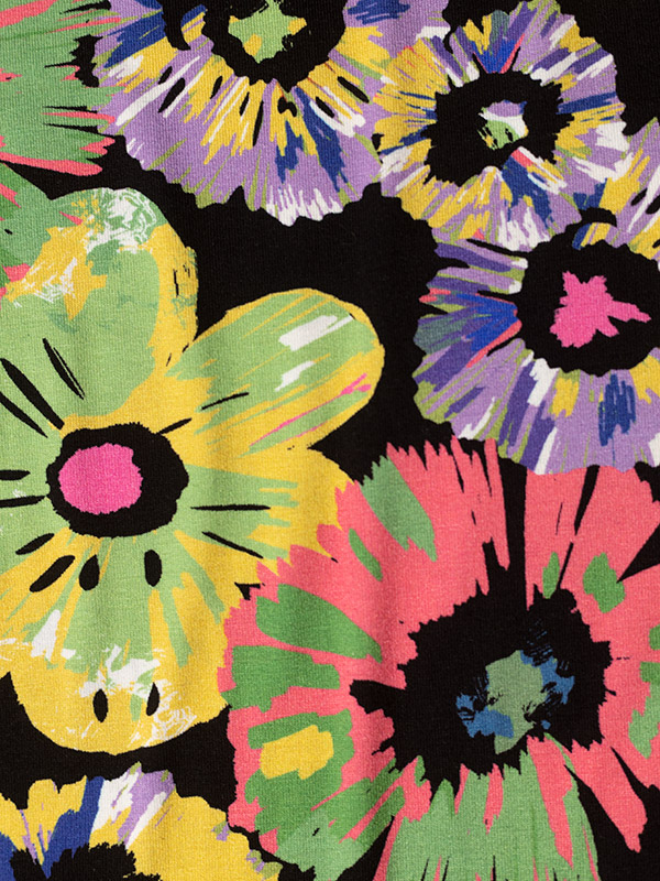 Gitte - Sort jersey bluse med korte ærmer og blomster print fra Gozzip