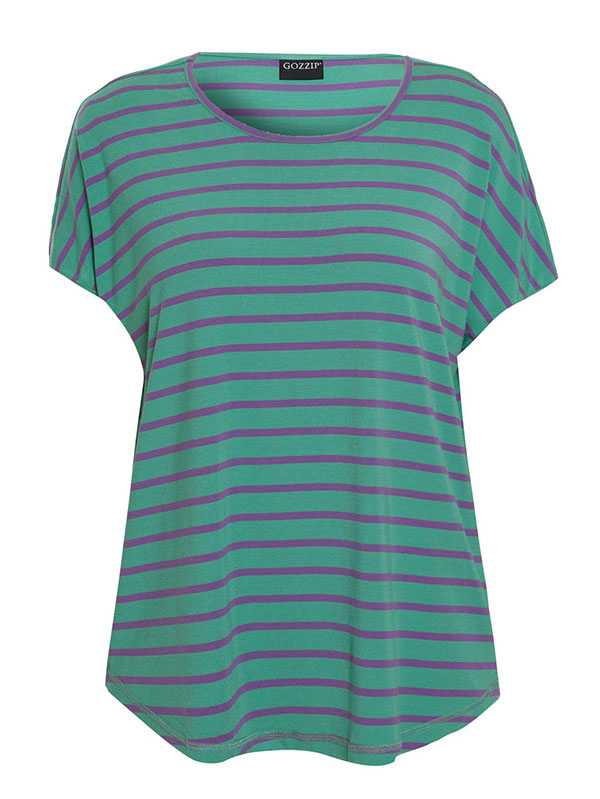 GITTE - Grøn T-shirt med lilla striber fra Gozzip
