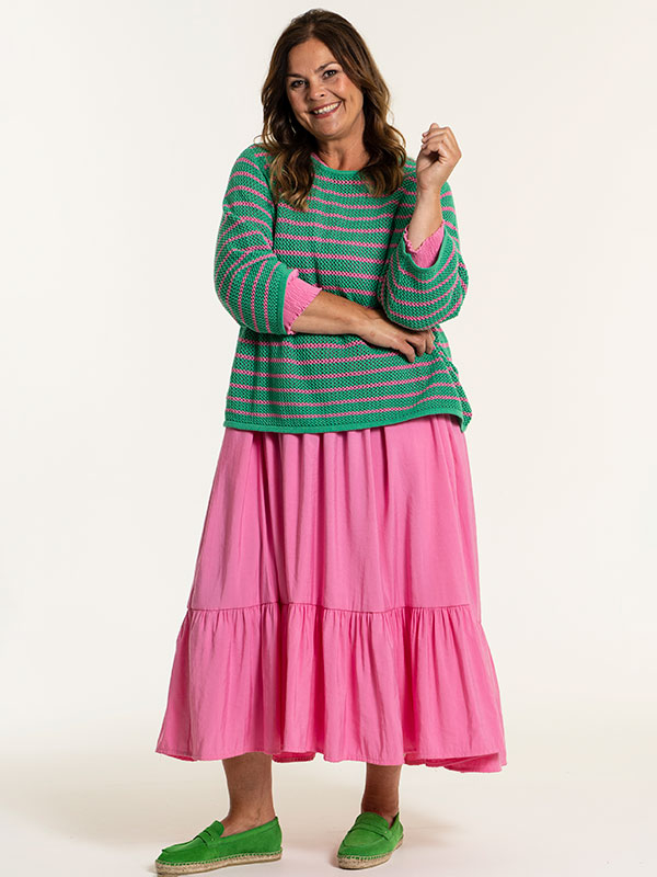 CAROLINA - Grøn strik bluse med lyserøde striber  fra Gozzip
