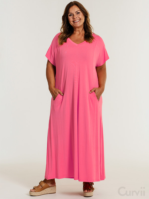 MARGIT - Lang pink kjole i viskose jersey fra Gozzip
