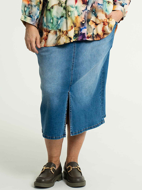 AMELA - Nederdel i strækbar bomuldsdenim fra Gozzip