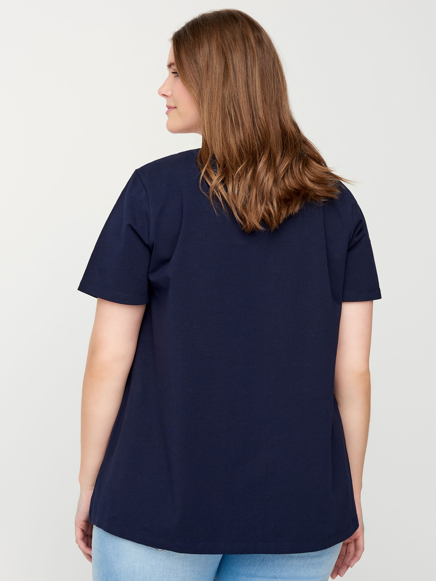 Mørkeblå basis t-shirt i bomuldsjersey fra Zizzi