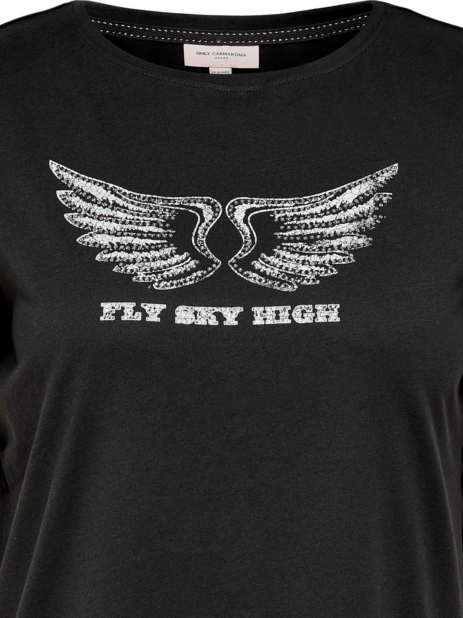 Car WILD - Sort bomulds T-shirt med flot 'Fly Sky High' print fra Only Carmakoma