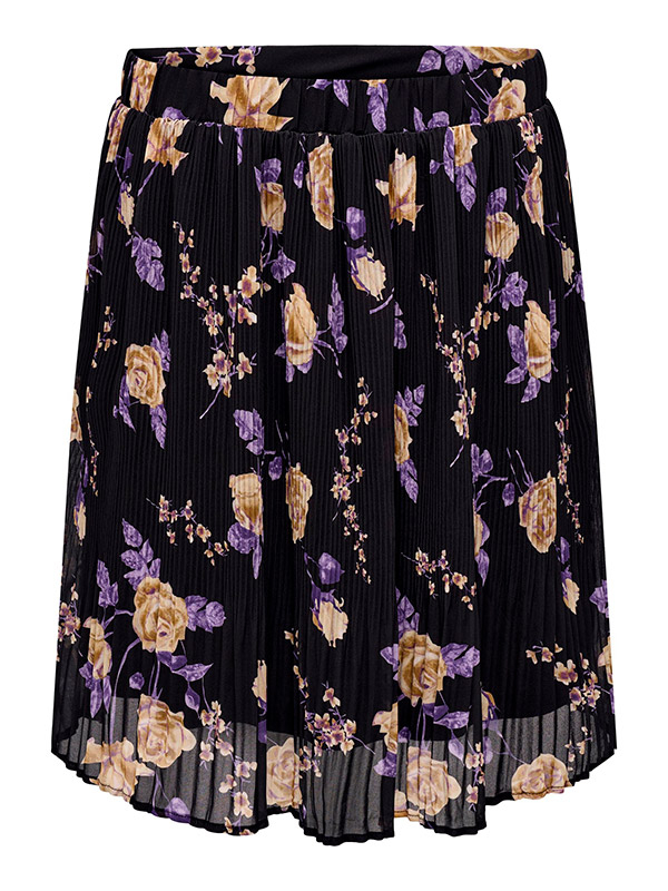 PIONA - Sort plisséret nederdel med lilla blomster fra Only Carmakoma