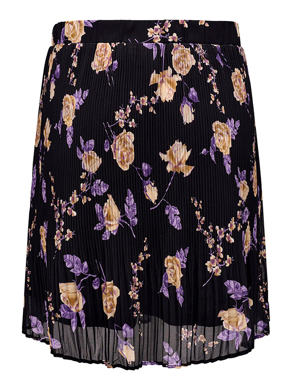 PIONA - Sort plisséret nederdel med lilla blomster fra Only Carmakoma